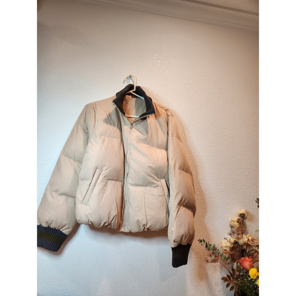 Pol's Beige Cropped Puffer‎ Jacket M | Contrast Rib Collar & Cuffs NWOT Style